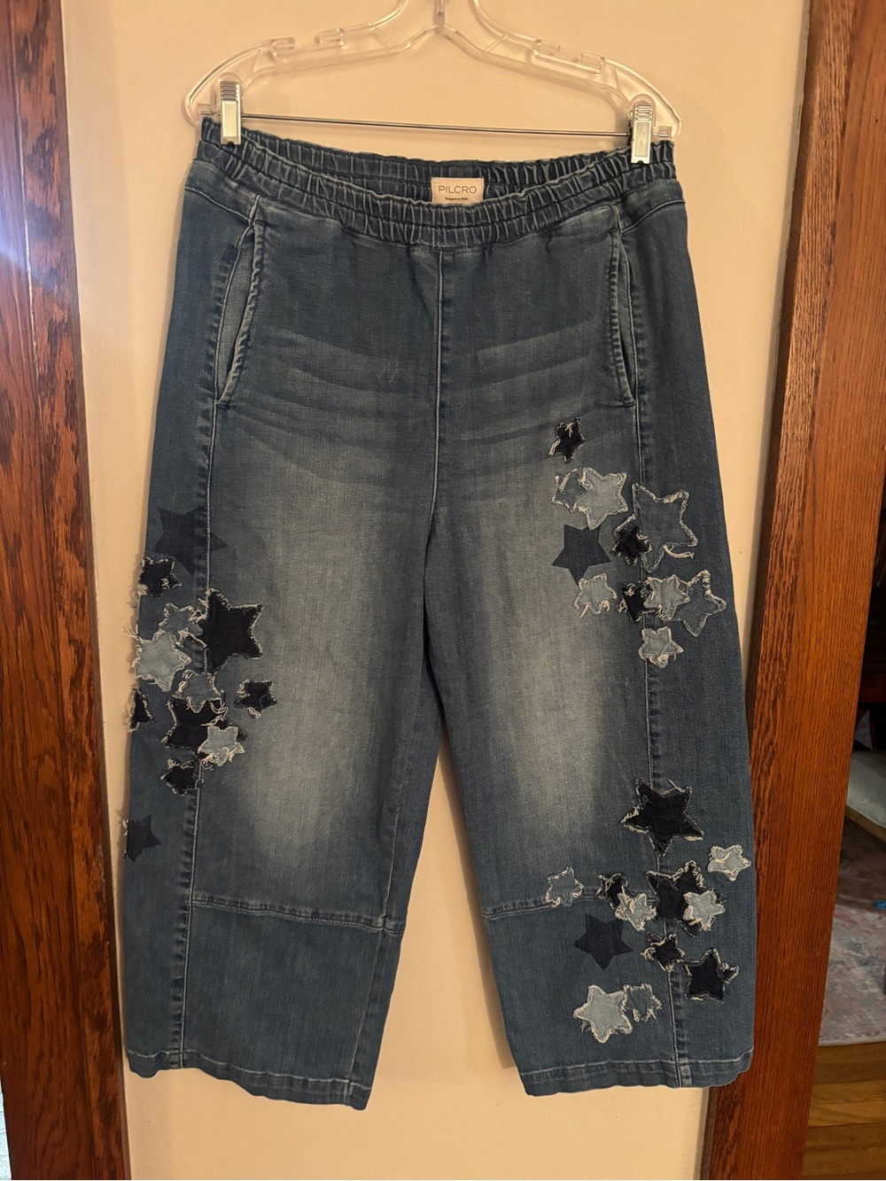 Pilcro Anthropologie Izzie Relaxed Star Pull-On Barrel Jean Size Large Petite - Picture 7 of 7